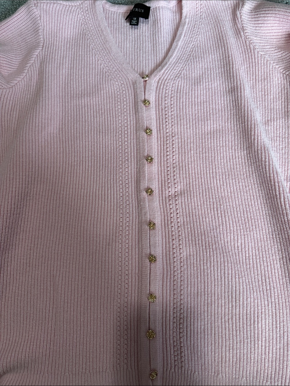 Cyrus Pink Ribbed Button-Front Cardigan - Picture 2 of 3